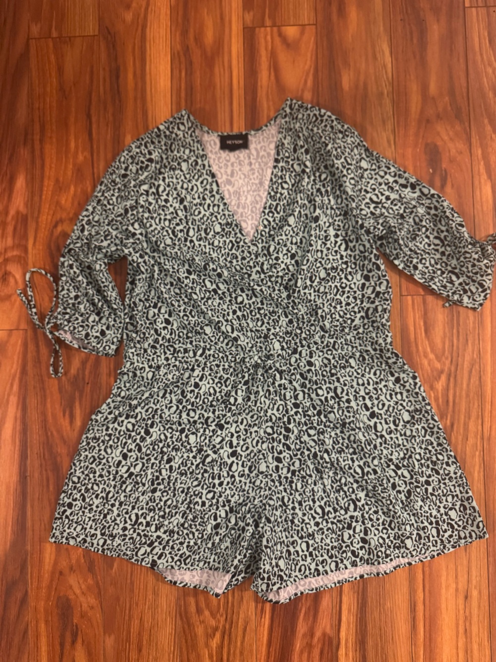 Wrap Front Leopard Romper in Mint - Unknown Brand